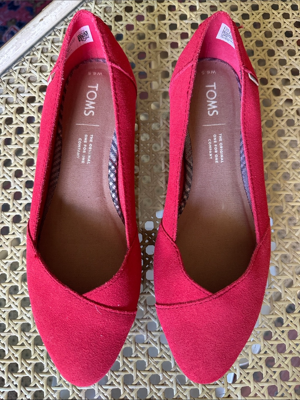 Toms Red Suede Pointed-Toe Flats
